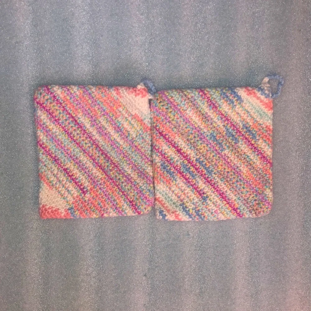 Pinks, rainbows, and pastels crochet cotton potholders